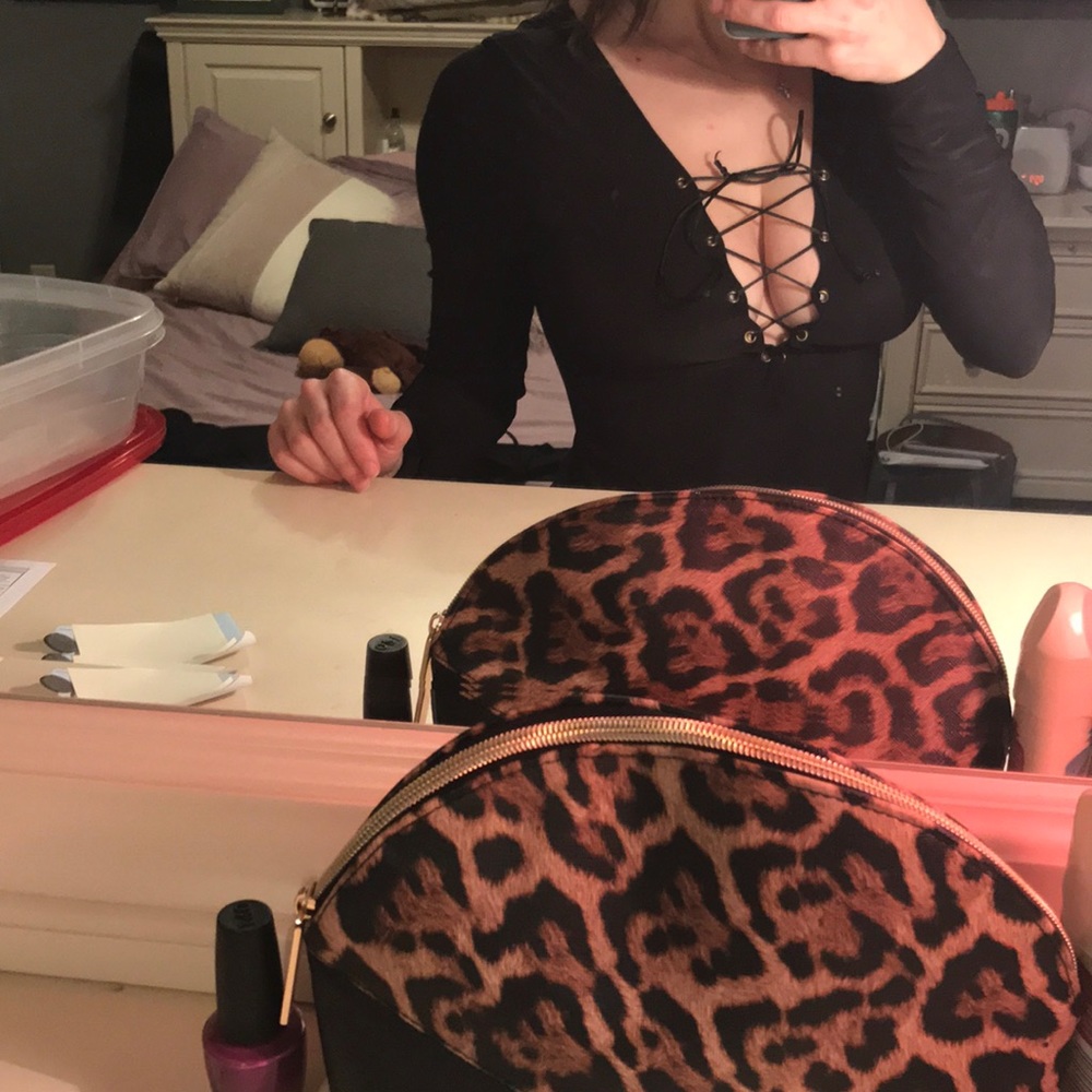 Black lace up long sleeve bodysuit